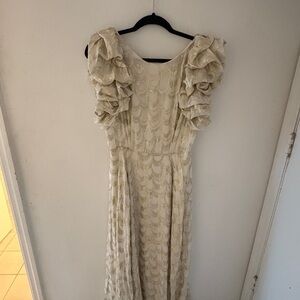 Rachel Zoe Cream Maxi Dress with Ruffle Sleeves